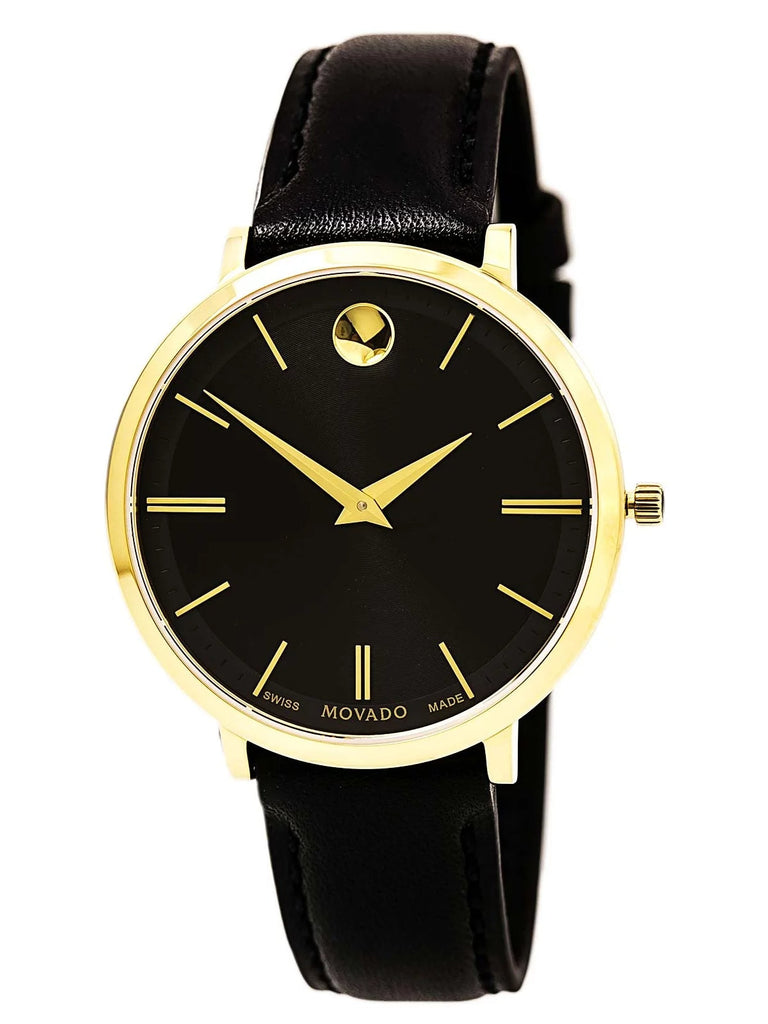 Movado Ultra Slim Black Dial Black Leather Strap Watch For Women - 0607091 Buy Now By Movado