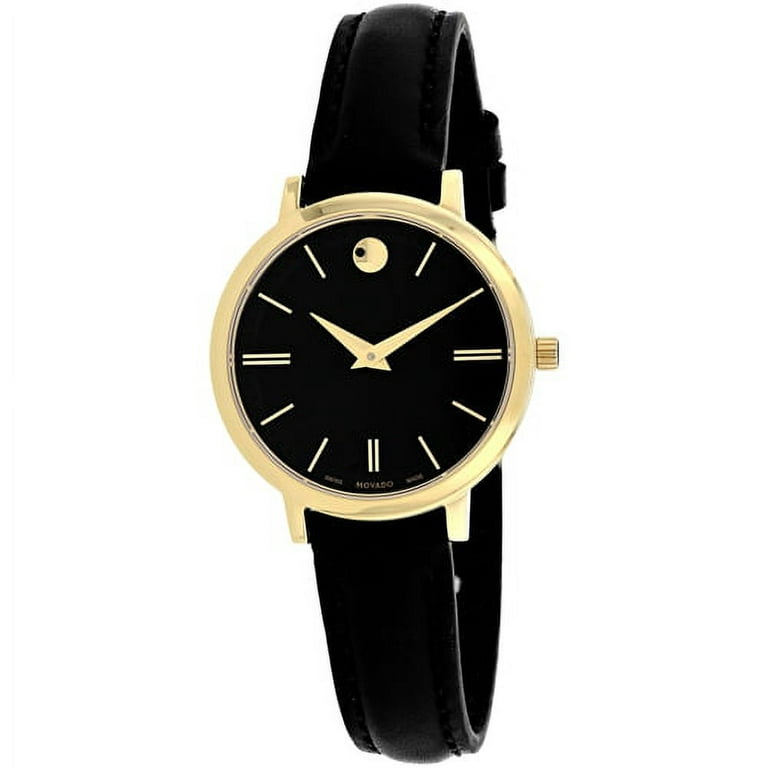 Movado Ultra Slim Black Dial Black Leather Strap Watch For Women - 0607095 Buy Now By Movado