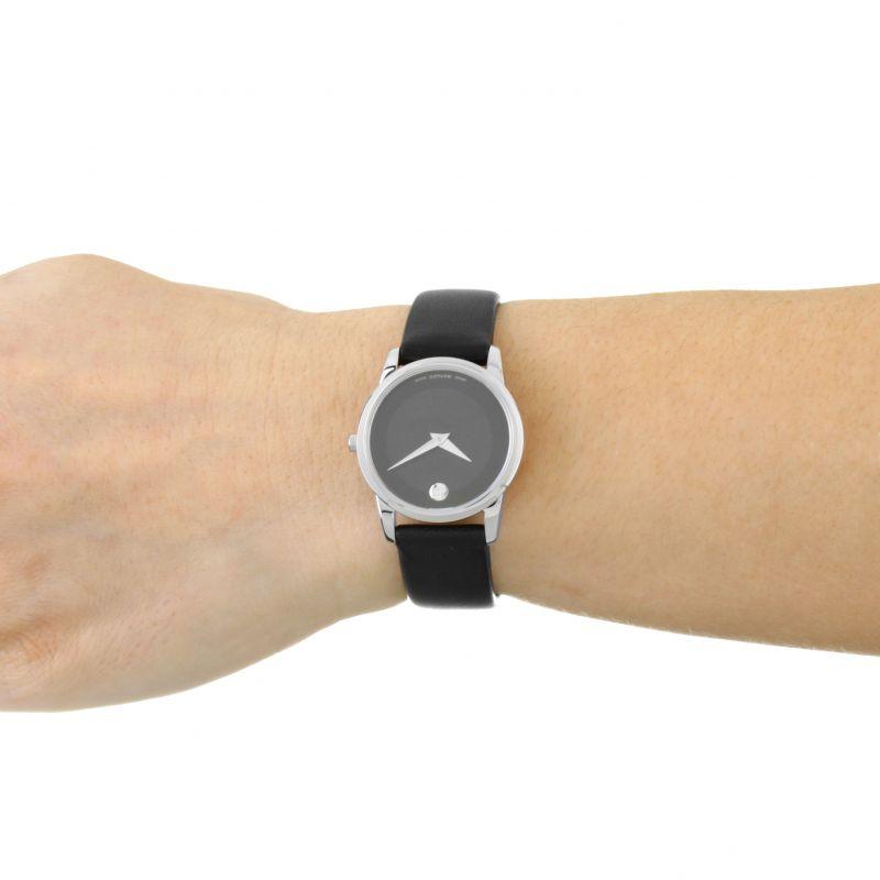 Movado Museum Classic Black Dial Black Leather Strap Watch For Women - 0606503 Buy Now By Movado