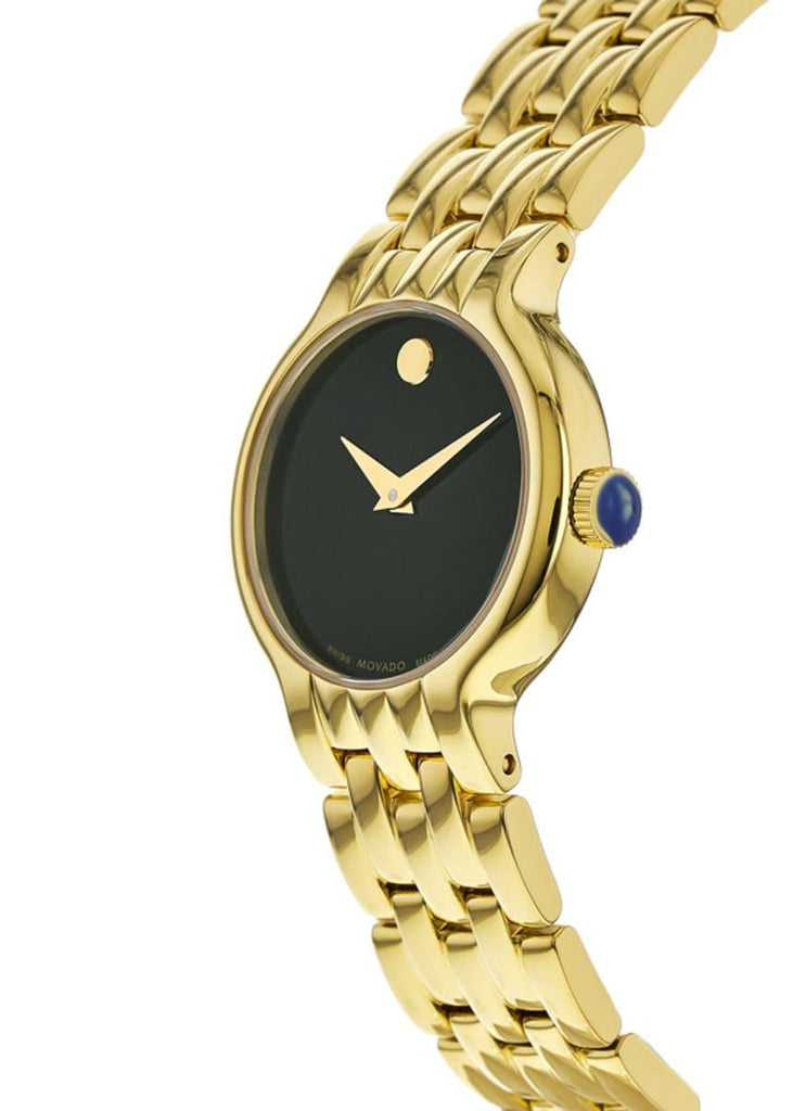 Movado Museum Classic Quartz Black Dial Gold Steel Strap Watch For Women - 0607005 Buy Now By Movado