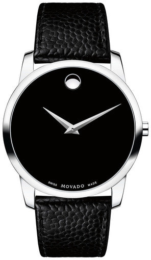 Movado Museum Black Dial Black Leather Strap Watch For Men - 607012 Buy Now By Movado