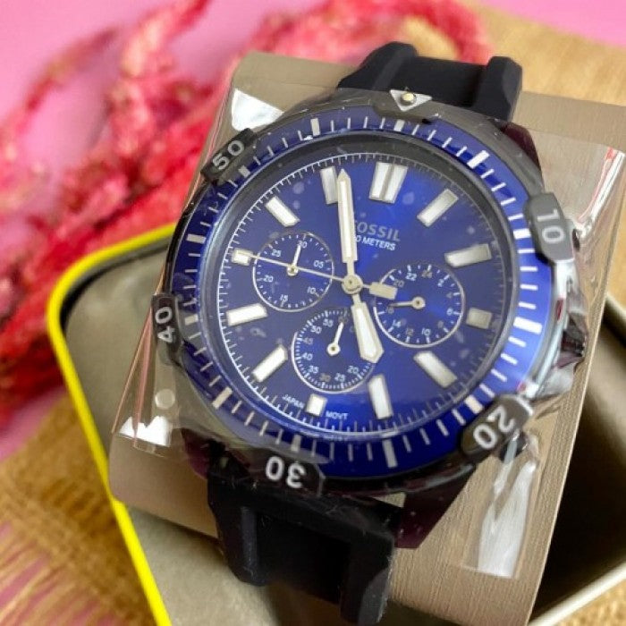 Fossil Garrett Chronograph Blue Dial Black Rubber Strap Watch for Men - FS5695 Buy Now By Fossil