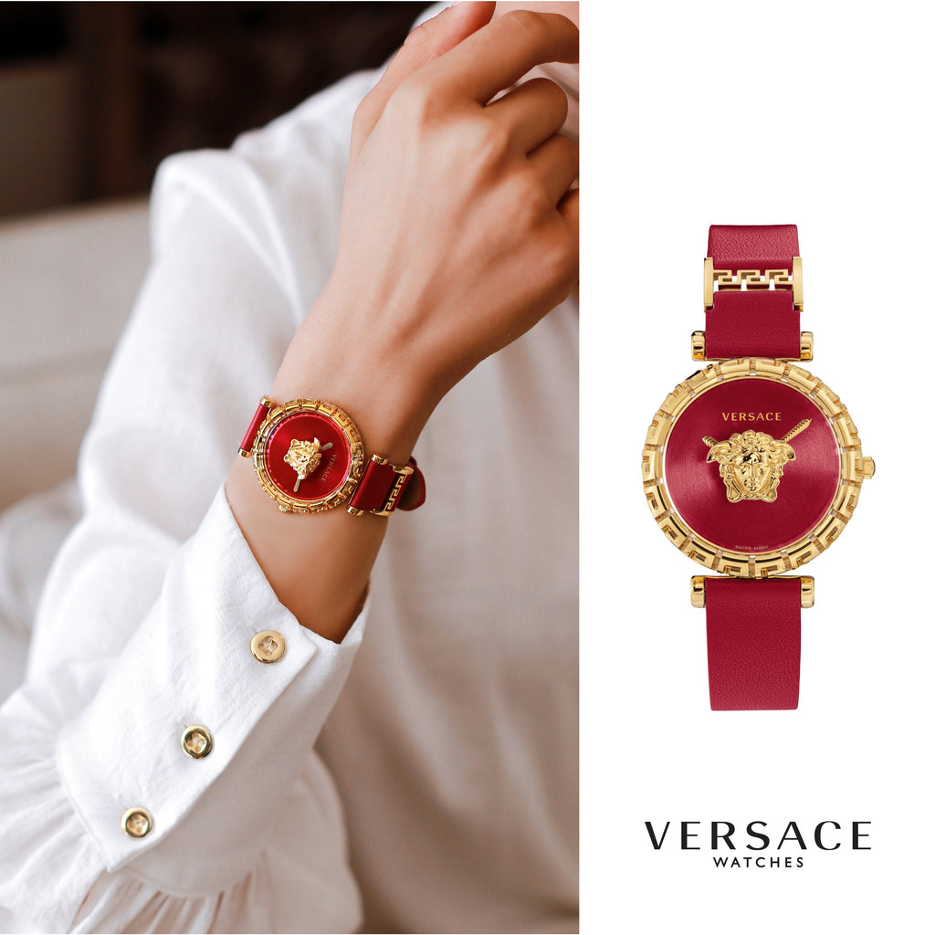 Versace Palazzo Empire Greca Red Dial Red Leather Strap Watch for Women - VEDV00319 Buy Now By Versace