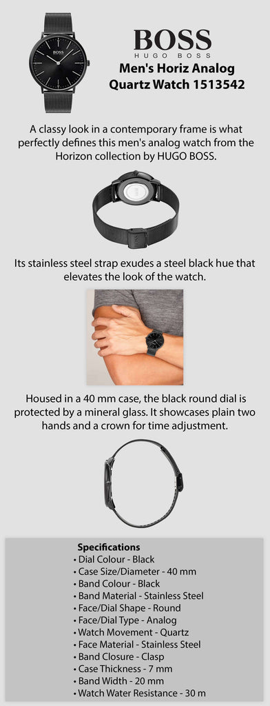 Hugo Boss Horizon Quartz Black Dial Black Mesh Bracelet Watch For Men - 1513542 Buy Now By Hugo Boss