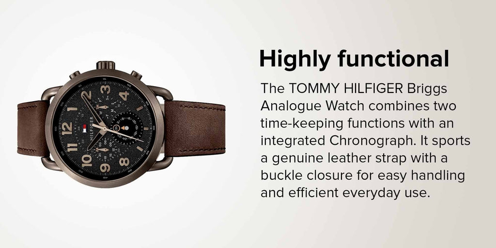 Tommy Hilfiger Briggs Chronograph Black Dial Brown Leather Strap Watch for Men - 1791425 Buy Now By Tommy Hilfiger