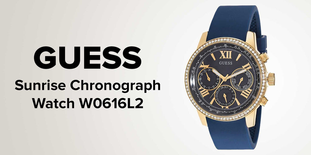 Guess Sunrise Blue Dial with Diamonds Blue Rubber Strap Watch For Women - W0616L2 Buy Now By Guess