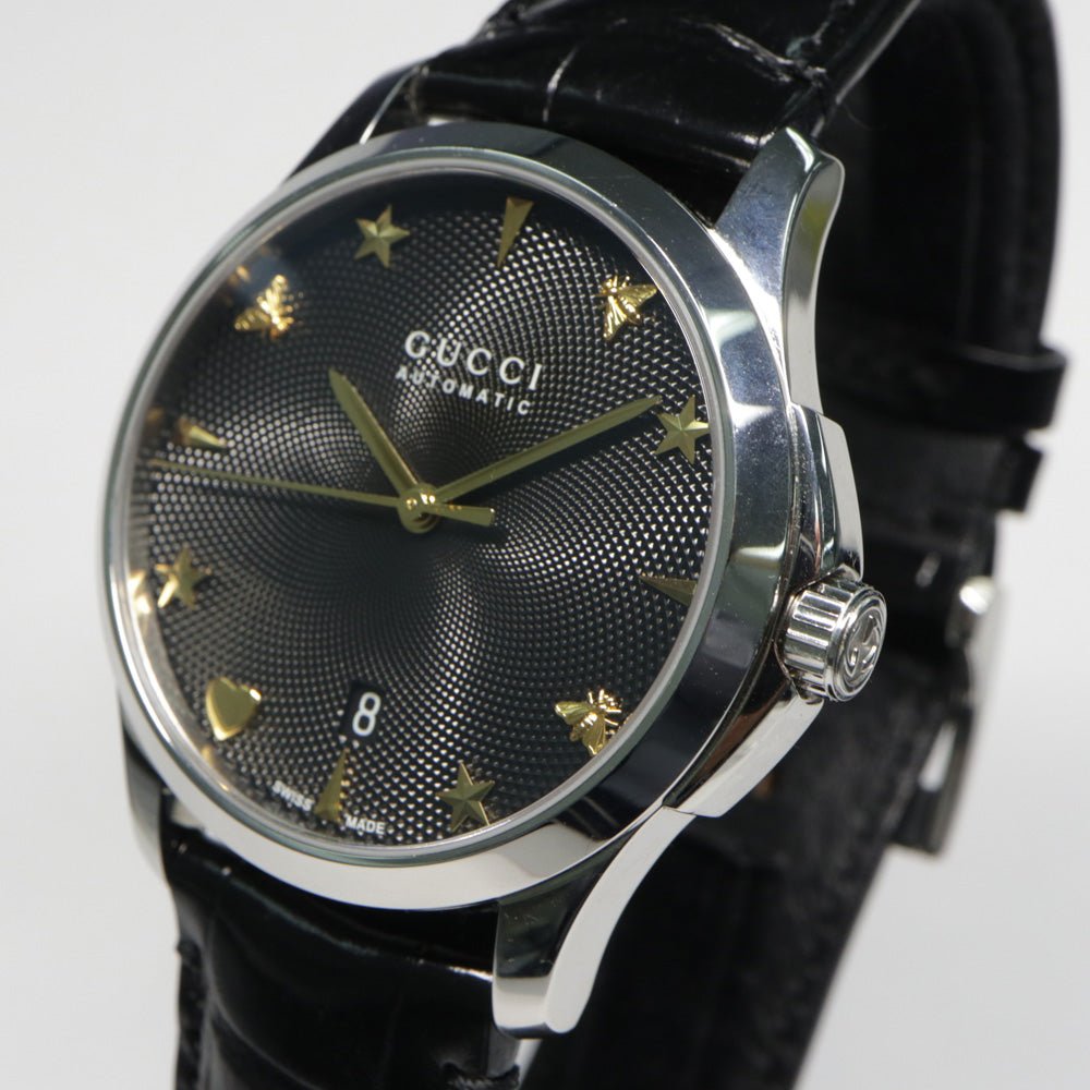 Gucci G Timeless Automatic Black Dial Black Leather Strap Watch For Women - YA126469 Buy Now By Gucci
