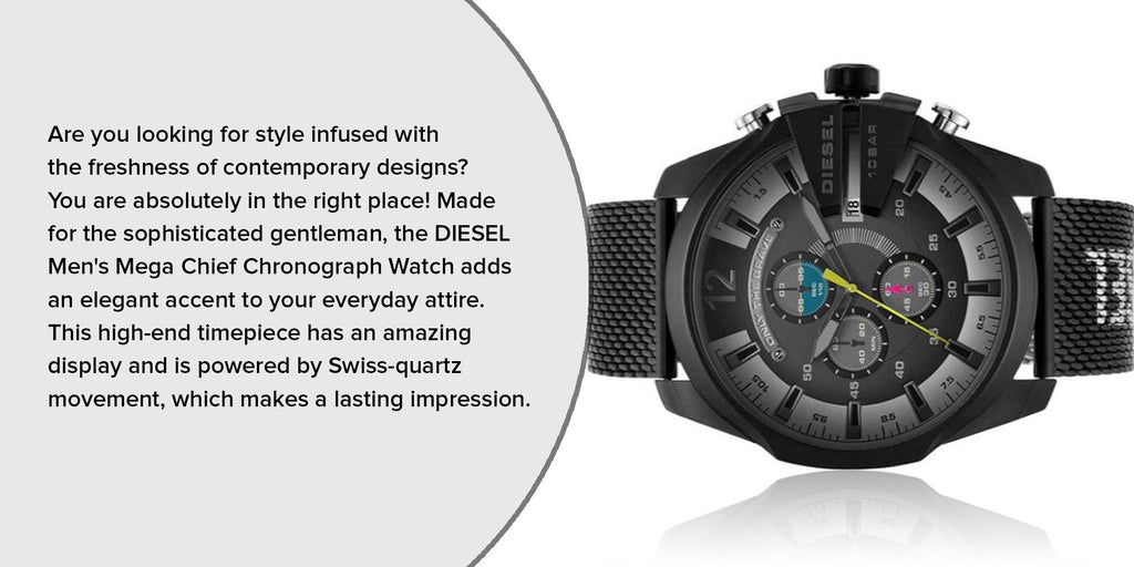 Diesel Mega Chief Chronograph Black Dial Black Mesh Bracelet Watch For Men - DZ4514 Buy Now By Diesel