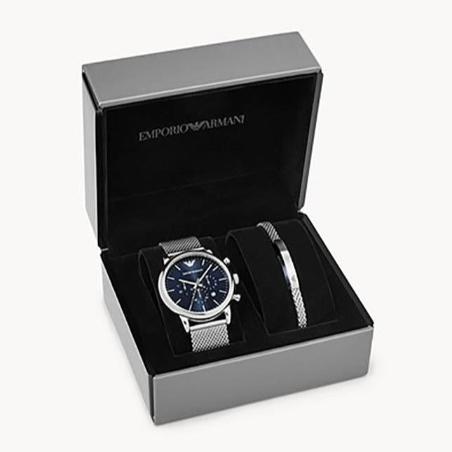 Emporio Armani Luigi Chronograph Blue Dial Silver Mesh Bracelet Watch For Men - AR80038 Buy Now By Emporio Armani
