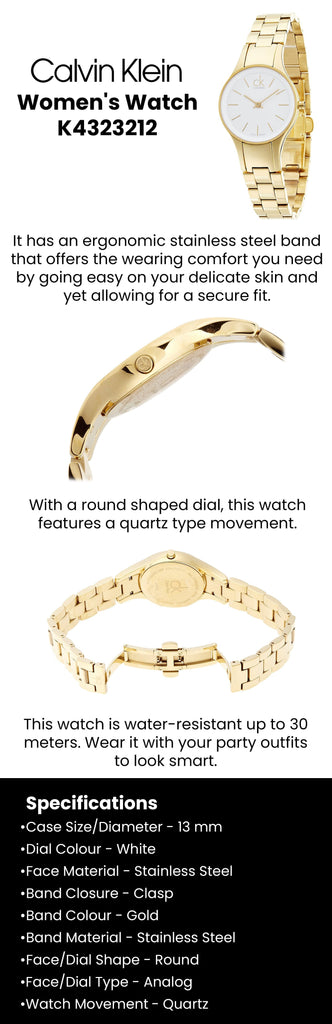Calvin Klein Simplicity White Dial Gold Steel Strap Watch for Women - K4323212 Buy Now By Calvin Klein
