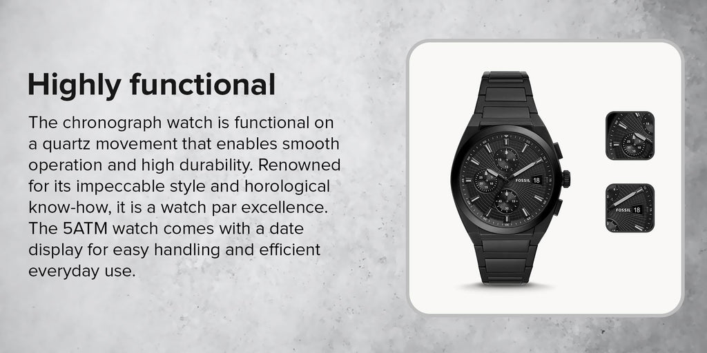 Fossil Everett Chronograph Black Dial Black Steel Strap Watch for Men - FS5797 Buy Now By Fossil