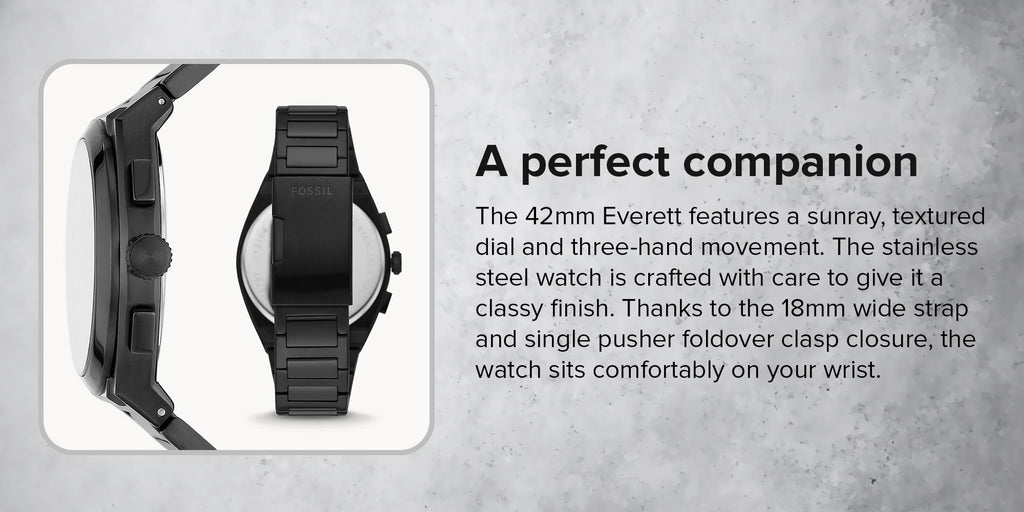 Fossil Everett Chronograph Black Dial Black Steel Strap Watch for Men - FS5797 Buy Now By Fossil