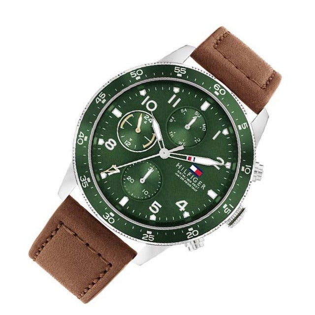 Tommy Hilfiger Jimmy Chronograph Green Dial Brown Leather Strap Watch For Men - 1791948 Buy Now By Tommy Hilfiger