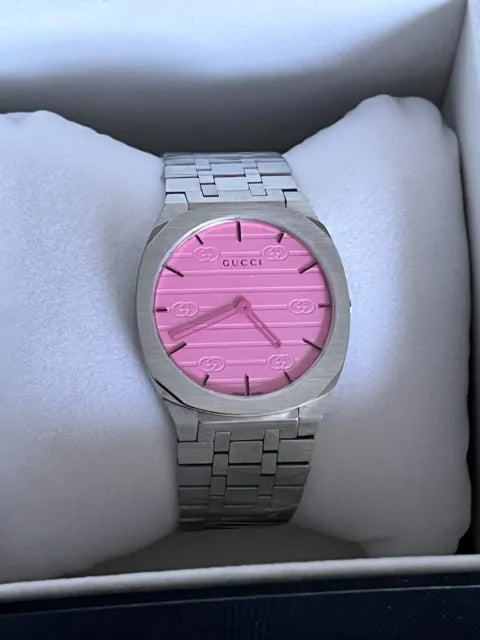 Gucci 25H Quartz Pink Dial Silver Steel Strap Watch for Women - YA163410 Buy Now By Gucci