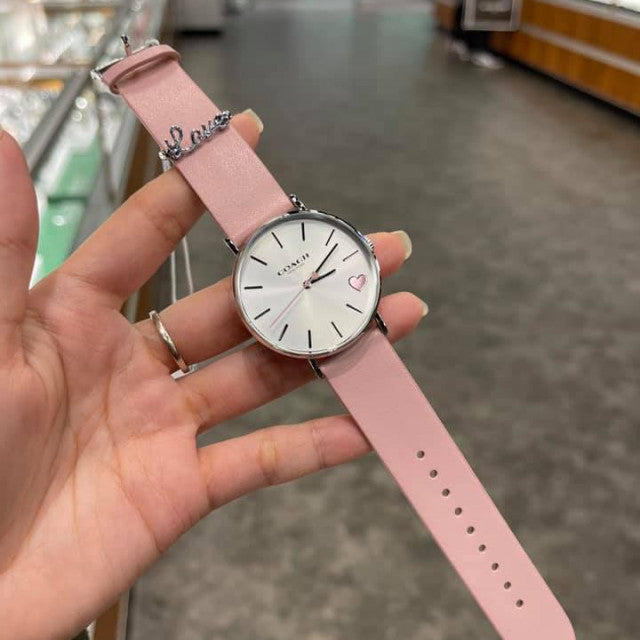 Coach Perry Silver Dial Pink Leather Strap Watch for Women - 14503516 Buy Now By Coach