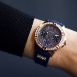 Guess Frontier DIamonds Gold Dial Blue Rubber Strap Watch For Women - W1160L3 Buy Now By Guess