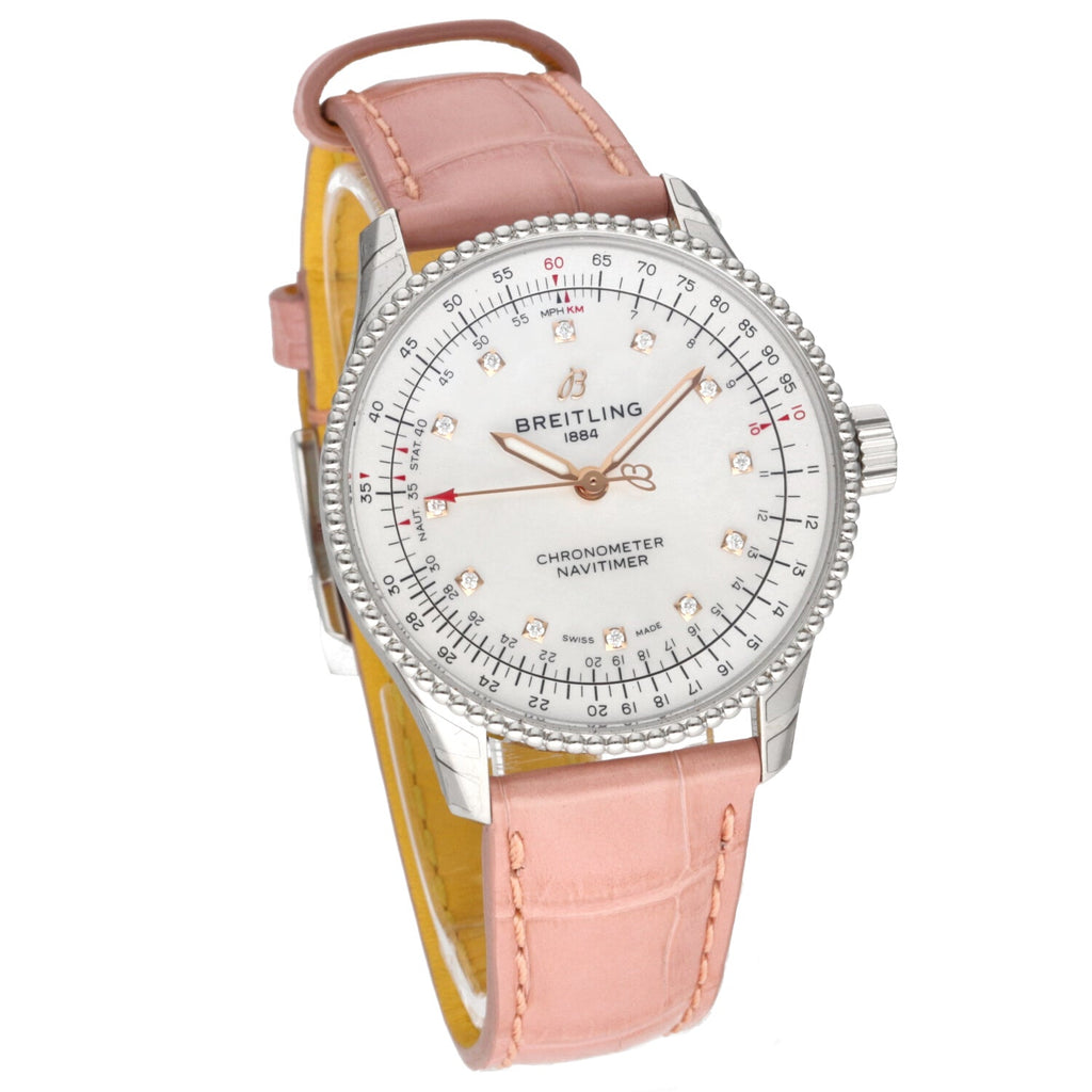 Breitling Navitimer Automatic 35 Mother of Pearl Dial Pink Leather Strap Watch for Women - A17395211A1P3 Buy Now By Breitling