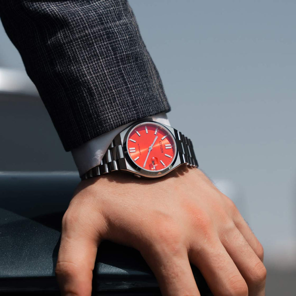 Citizen x Pantone Automatic Blazing Red Dial Silver Steel Strap Watch For Men - NJ0158-89W Buy Now By Citizen