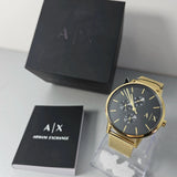 Armani Exchange Cayde Chronograph Black Dial Gold Mesh Strap Watch For Men - AX2715 Buy Now By Armani Exchange