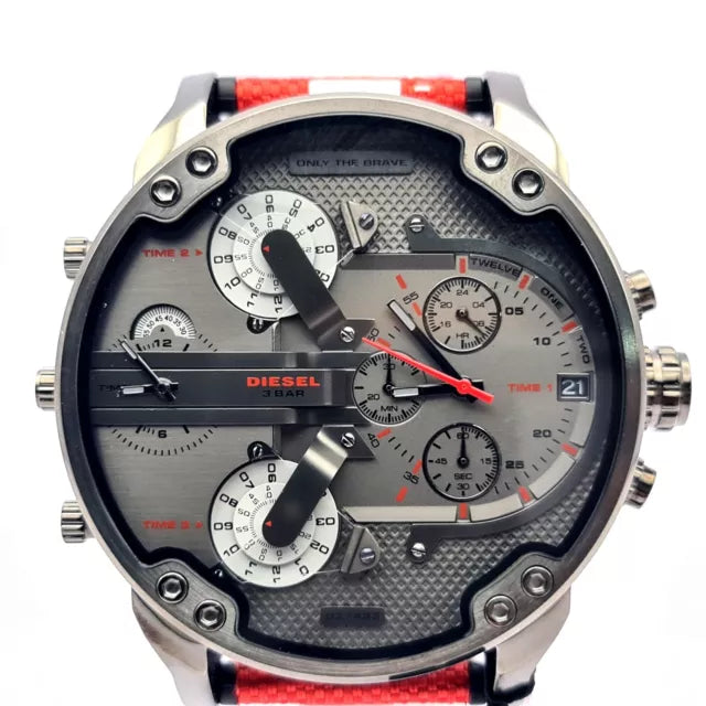 Diesel Mr Daddy 2.0 Chronograph Grey Dial Red Rubber Strap Watch For Men - DZ7423 Buy Now By Diesel
