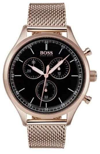 Hugo Boss Companion Quartz Black Dial Rose Gold Mesh Bracelet Watch For Men - HB1513548 Buy Now By Hugo Boss