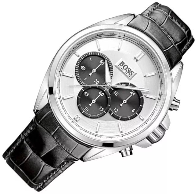 Hugo Boss Driver Chronograph Quartz Silver Dial Black Leather Strap Watch For Men - 1512880 Buy Now By Hugo Boss