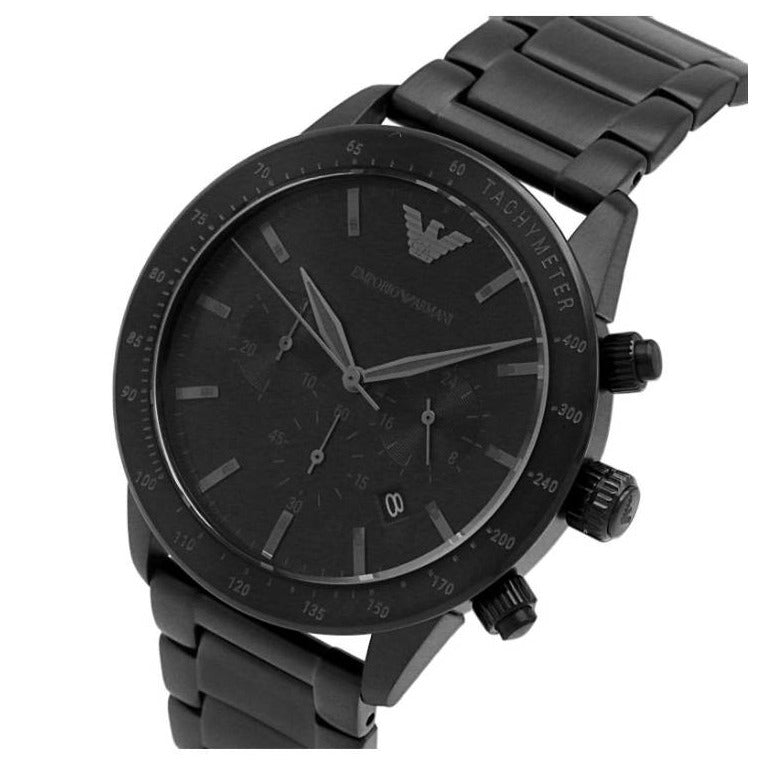 Emporio Armani Mario Chronograph Black Dial Black Steel Strap Watch For Men - AR11242 Buy Now By Emporio Armani