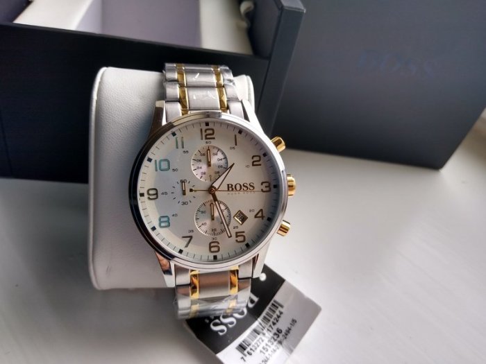 Hugo Boss Areoliner Chronograph White Dial Two Tone Steel Strap Watch for Men - 1513236 Buy Now By Hugo Boss