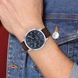 Tommy Hilfiger Asher Chrongraph Blue Dial Brown Leather Strap Watch For Men - 1791855 Buy Now By Tommy Hilfiger