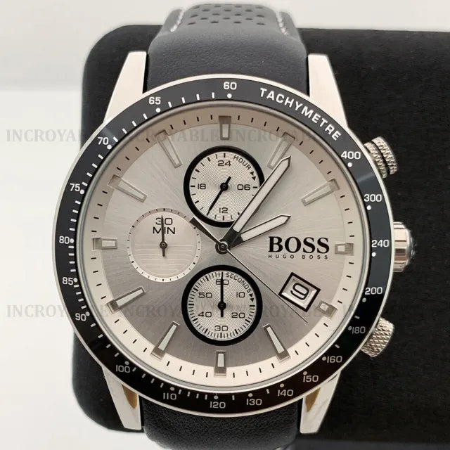 Hugo Boss Rafale Chronograh Quartz White Dial Black Leather Strap Watch For Men - HB1513403 Buy Now By Hugo Boss