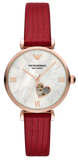Emporio Armani Gianni T-Bar Mother of Pearl White Dial Red Leather Strap Watch For Women - AR60048 Buy Now By Emporio Armani