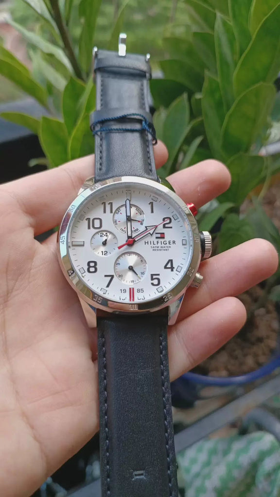 Tommy Hilfiger Trent Multifunction White Dial Black Leather Strap Watch for Men - 1791138 Buy Now By Tommy Hilfiger