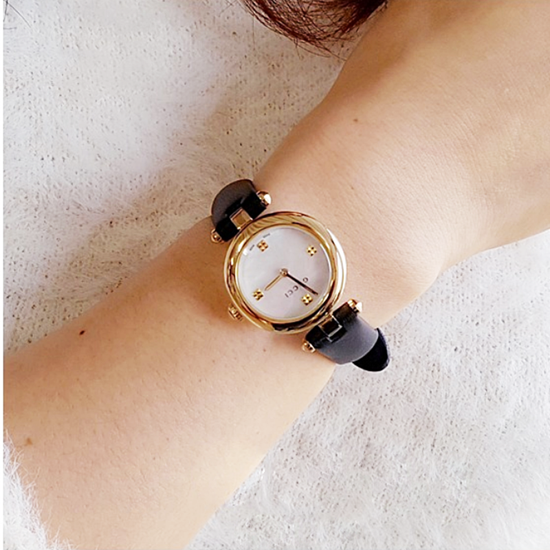 Gucci Diamantissima Mother of Pearl Dial Black Leather Strap Watch For Women - YA141505 Buy Now By Gucci