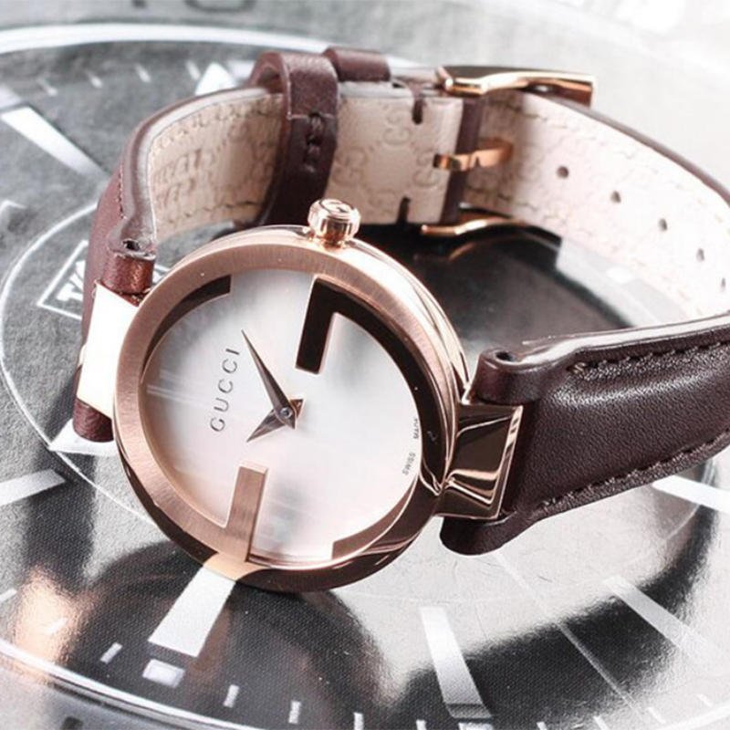 Gucci G Interlocking Mother of Pearl Dial Brown Leather Strap Watch For Women - YA133516 Buy Now By Gucci