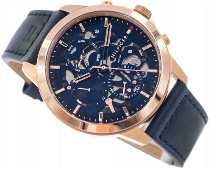 Tommy Hilfiger Henry Chronograph Quartz Blue Dial Blue Leather Strap Watch For Men - 1710475 Buy Now By Tommy Hilfiger