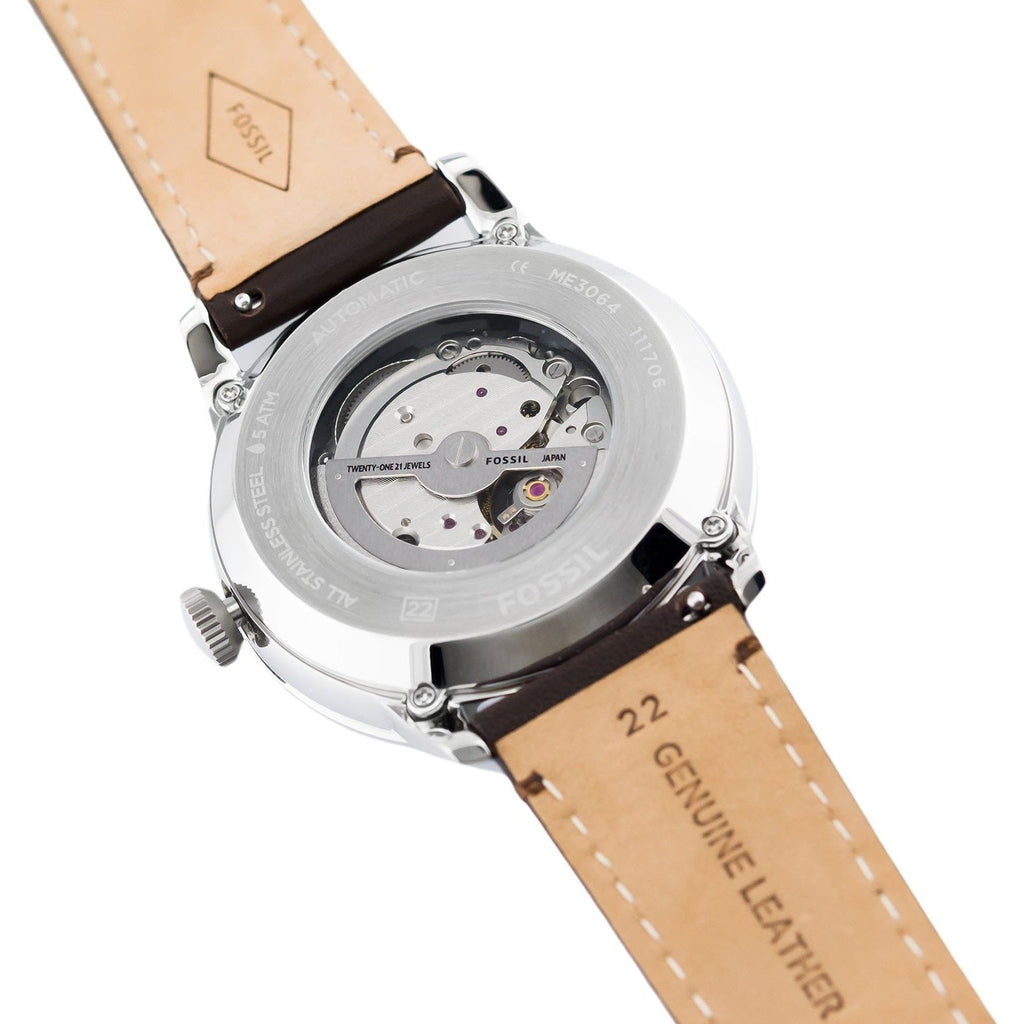 Fossil Townsman Automatic White Dial Brown Leather Strap Watch for Men - ME3064 Buy Now By Fossil