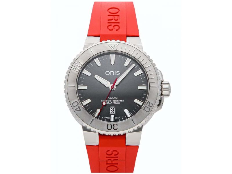 Oris Aquis Date Relief Grey Dial Red Rubber Strap Watch for Men - 0173377304153-0742466EB Buy Now By Oris
