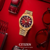 Citizen Tsuyosa Automatic Red Dial Gold Steel Strap Watch For Men - NJ0153-82X Buy Now By Citizen