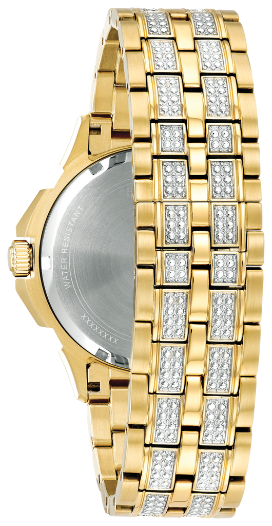 Bulova Crystal Collection Octova White Dial Gold Steel Strap Watch for Men - 98C126 Buy Now By Bulova