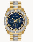 Bulova Crystal Collection Blue Dial Gold Steel Strap Watch for Men - 98C128 Buy Now By Bulova