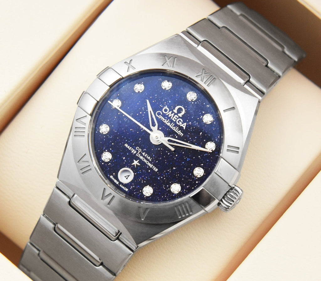 Omega Constellation Manhattan Quartz Diamonds Blue Dial Silver Steel Strap Watch for Women - 131.10.25.60.53.001 Buy Now By Omega