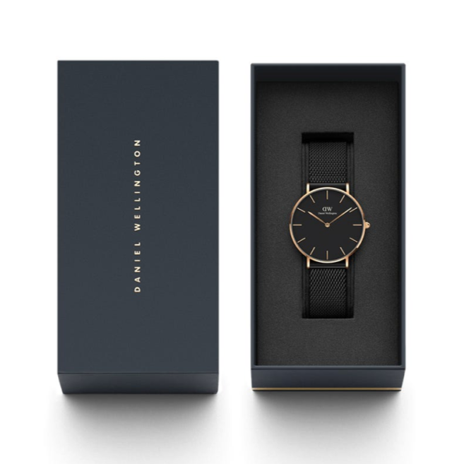 Daniel Wellington Petite Ashfield Black Dial Black Mesh Strap Watch for Women - DW00100307
