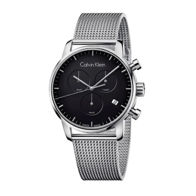 Calvin Klein City Chronograph Black Dial Silver Mesh Bracelet Watch for Men - K2G27121 Buy Now By Calvin Klein