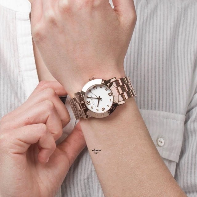 Marc Jacobs Amy White Dial Rose Gold Steel Strap Watch for Women - MBM3077 Buy Now By Marc Jacobs