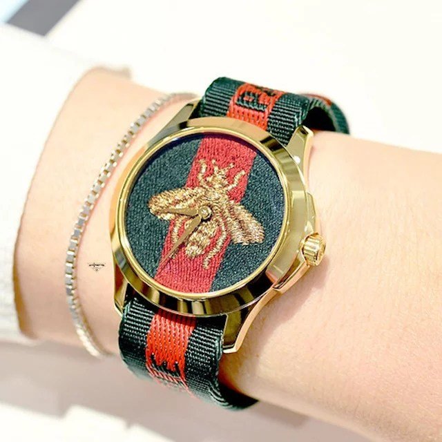 Gucci Le Marche des Merveilles Green & Red Dial Green & Red NATO Strap Unisex Watch - YA126487 Buy Now By Gucci