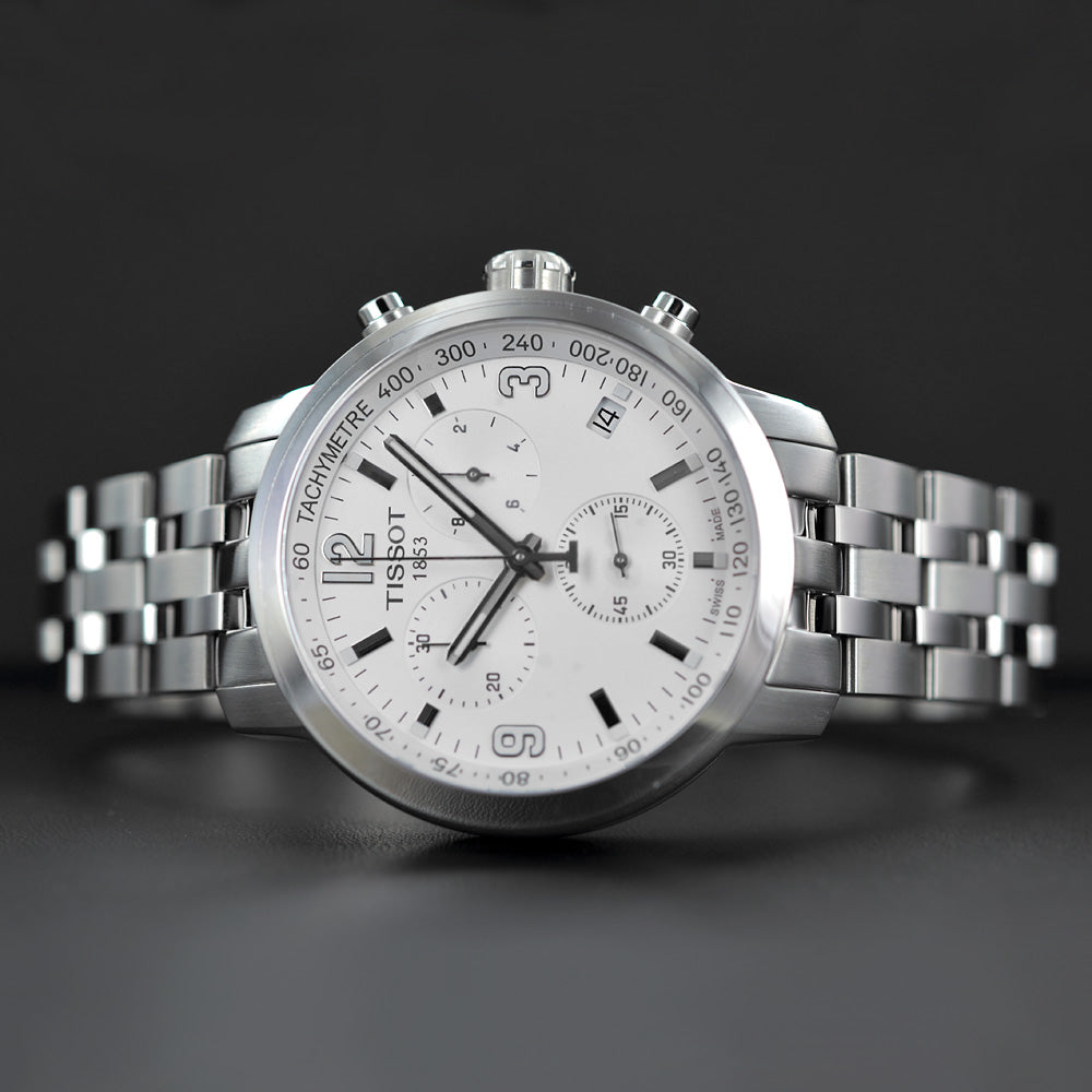Tissot PRC 200 Chronograph White Dial Silver Steel Strap Watch For Men - T055.417.11.017.00 Buy Now By Tissot
