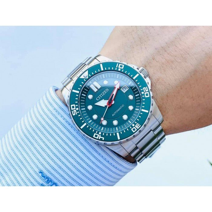 Citizen Promaster Mechanical Green Dial Silver Steel Strap Watch For Men - NJ0129-87X Buy Now By Citizen