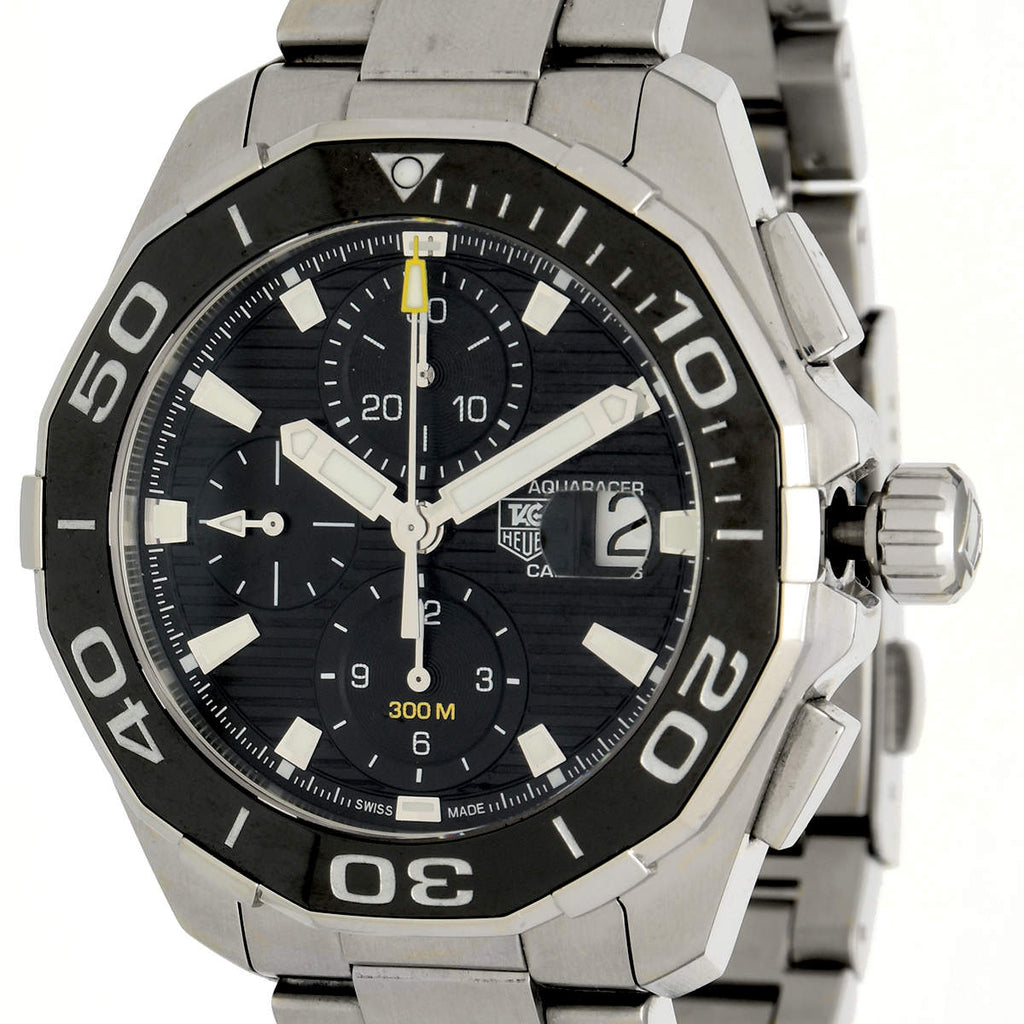 Tag Heuer Aquaracer Calibre 16 Day-Date Black Dial Silver Steel Strap Watch for Men - CAY211A.BA0927 Buy Now By Tag Heuer