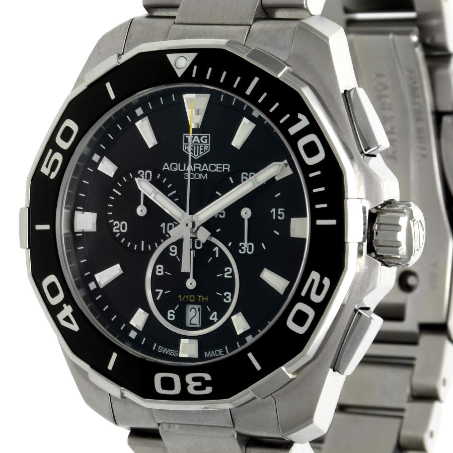 Tag Heuer Aquaracer Quartz Chronograph Black Dial Silver Steel Strap Watch for Men - CAY111A.BA0927 Buy Now By Tag Heuer