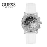 Guess Confetti Crystal Black Dial White Silicone Strap Watch For Women - W1098L1 Buy Now By Guess